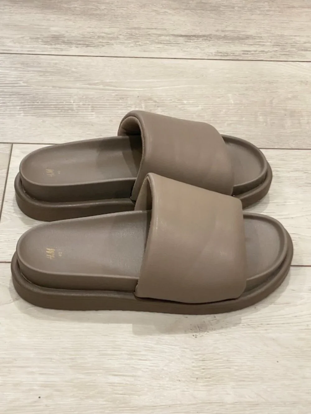 H&M Puffy Slide Sandals Comfort Platform Slides Brown Grey Size EU 40 US 9